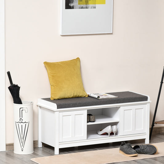 HOMCOM Banc à chaussures d'entrée avec rangement, ottomane, étagères réglables, 6 compartiments et assise rembourrée, blanc/gris