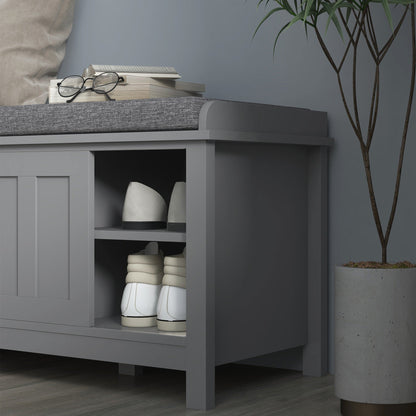 HOMCOM Banc à chaussures d'entrée avec rangement, ottomane, étagères réglables, 6 compartiments et assise rembourrée, blanc/gris