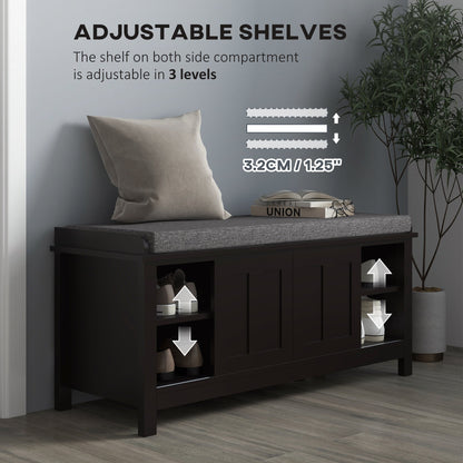 HOMCOM Banc à chaussures d'entrée avec rangement, ottomane, étagères réglables, 6 compartiments et assise rembourrée, blanc/gris