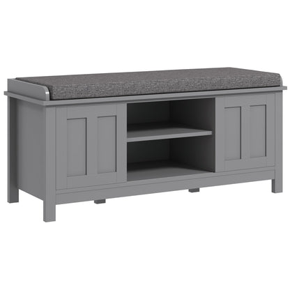 HOMCOM Banc à chaussures d'entrée avec rangement, ottomane, étagères réglables, 6 compartiments et assise rembourrée, blanc/gris