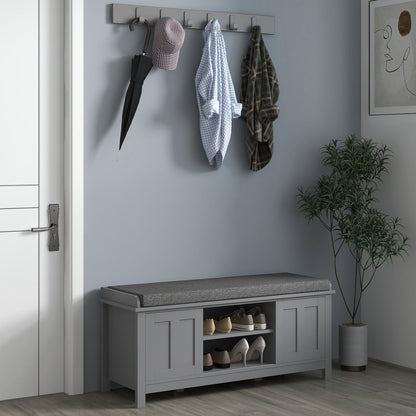 HOMCOM Banc à chaussures d'entrée avec rangement, ottomane, étagères réglables, 6 compartiments et assise rembourrée, blanc/gris
