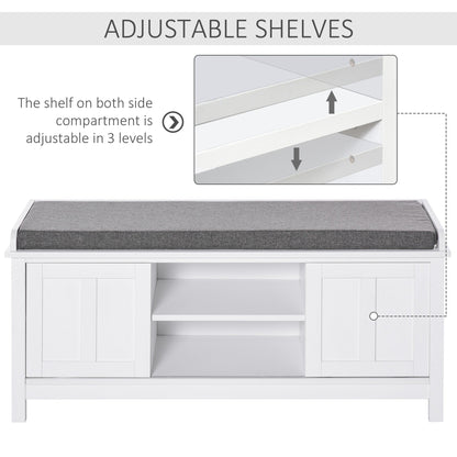 HOMCOM Banc à chaussures d'entrée avec rangement, ottomane, étagères réglables, 6 compartiments et assise rembourrée, blanc/gris