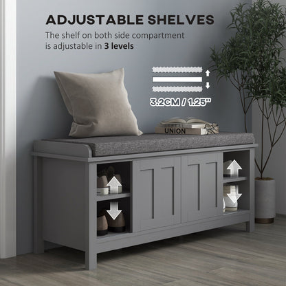 HOMCOM Banc à chaussures d'entrée avec rangement, ottomane, étagères réglables, 6 compartiments et assise rembourrée, blanc/gris