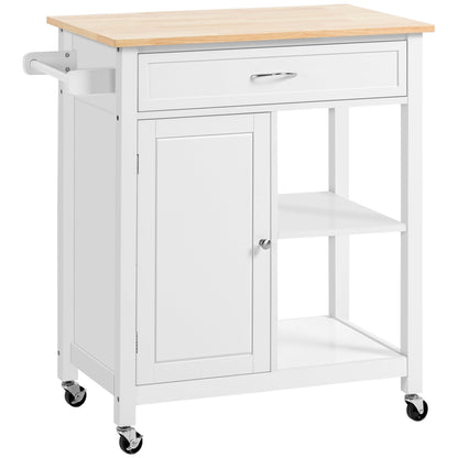 HOMCOM Chariot de cuisine, chariot utilitaire en bois sur roulettes avec étagère ouverte et tiroir de rangement pour salle à manger, cuisine