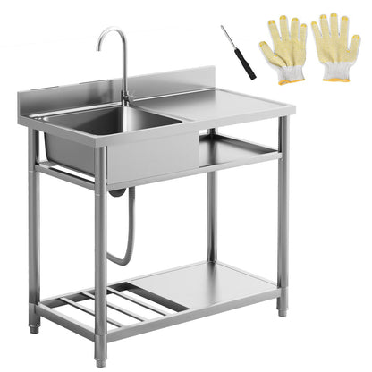 Bassin de lavage extérieur HOMCOM, évier profond en acier inoxydable, évier de cuisine simple à poser, 39 pouces - 39 pouces