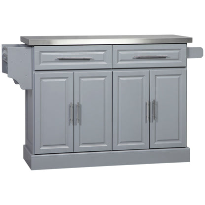 Îlot roulant de cuisine HOMCOM avec rangement, chariot de cuisine portable avec plateau en acier inoxydable, gris - N/A
