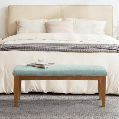 Banc d'entrée recouvert de tissu, banc de chambre à coucher pour le pied du lit beige, en bois massif, 44 pouces