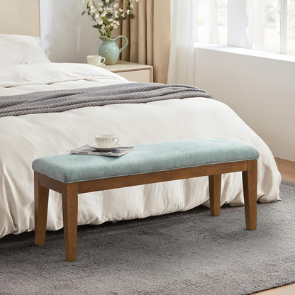 Banc d'entrée recouvert de tissu, banc de chambre à coucher pour le pied du lit beige, en bois massif, 44 pouces