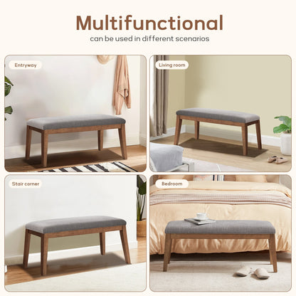 Banc d'entrée recouvert de tissu, banc de chambre à coucher pour le pied du lit beige, en bois massif, 44 pouces