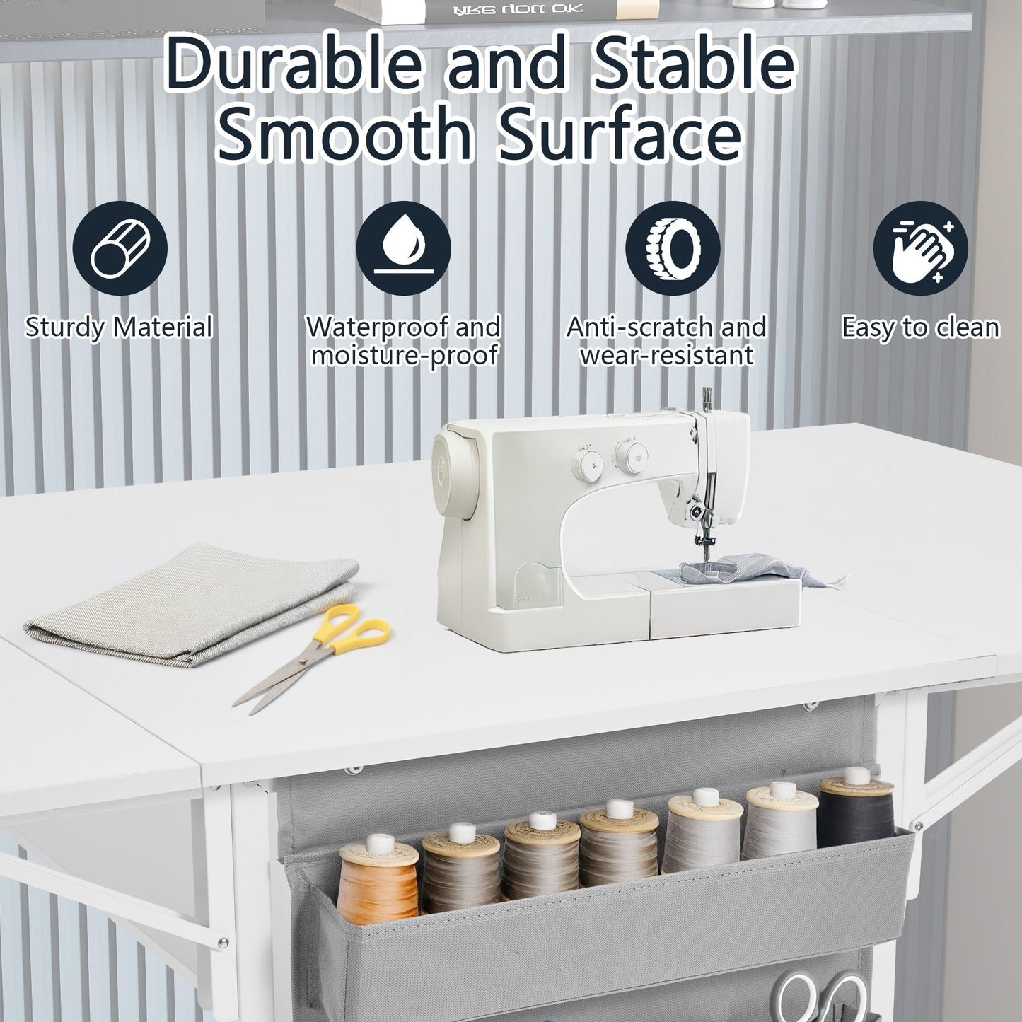 Table d'artisanat à hauteur réglable avec étagères de rangement, table de coupe pliable mobile pour maison, bureau, salle de couture, salle d'artisanat