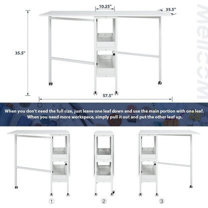 Table d'artisanat à hauteur réglable avec étagères de rangement, table de coupe pliable mobile pour maison, bureau, salle de couture, salle d'artisanat