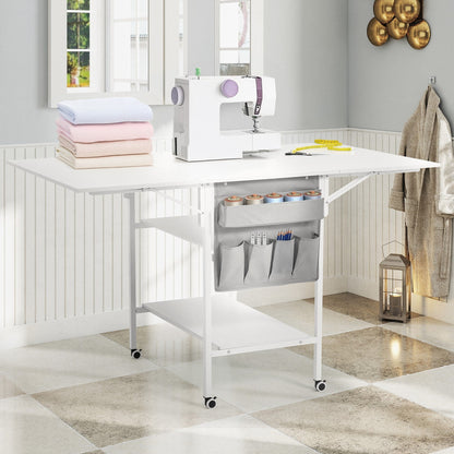 Table d'artisanat à hauteur réglable avec étagères de rangement, table de coupe pliable mobile pour maison, bureau, salle de couture, salle d'artisanat