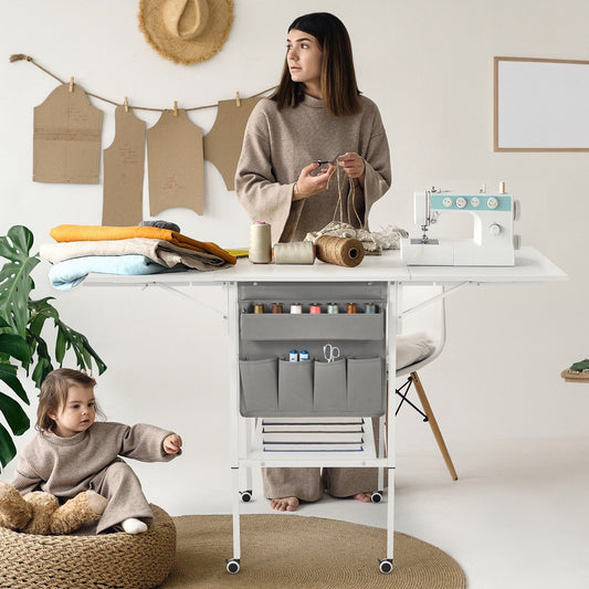 Table d'artisanat à hauteur réglable avec étagères de rangement, table de coupe pliable mobile pour maison, bureau, salle de couture, salle d'artisanat