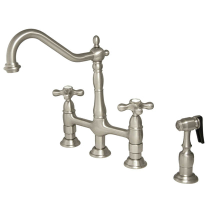 Robinet de cuisine Heritage Bridge avec pulvérisateur en laiton