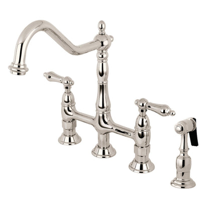 Robinet de cuisine Heritage Bridge avec pulvérisateur en laiton