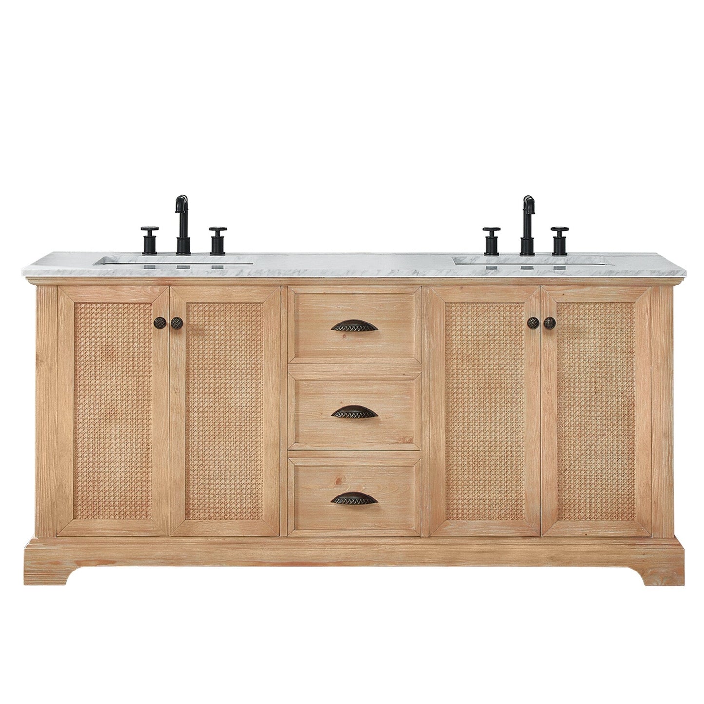 Meuble-lavabo Hervas avec plan de toilette en marbre naturel, sans miroir.