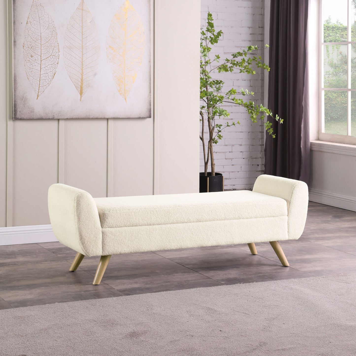 HomePop Banc de rangement moderne en sherpa avec pieds en bois