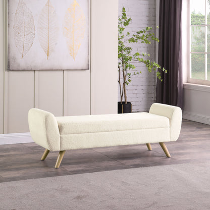 HomePop Banc de rangement moderne en sherpa avec pieds en bois