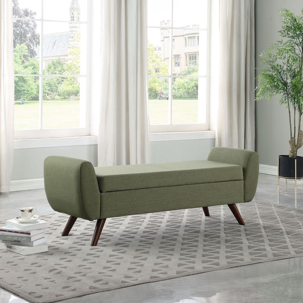 HomePop Banc de rangement moderne en sherpa avec pieds en bois