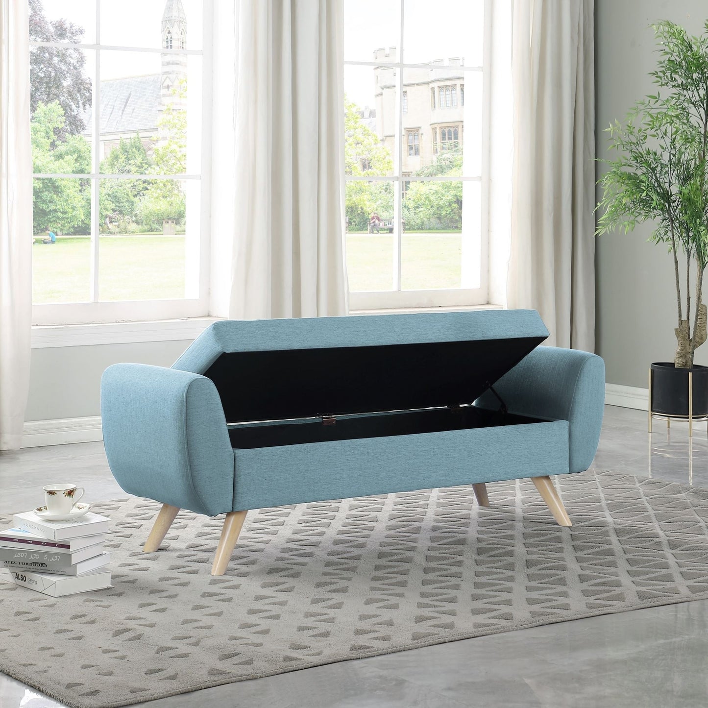 HomePop Banc de rangement moderne en sherpa avec pieds en bois