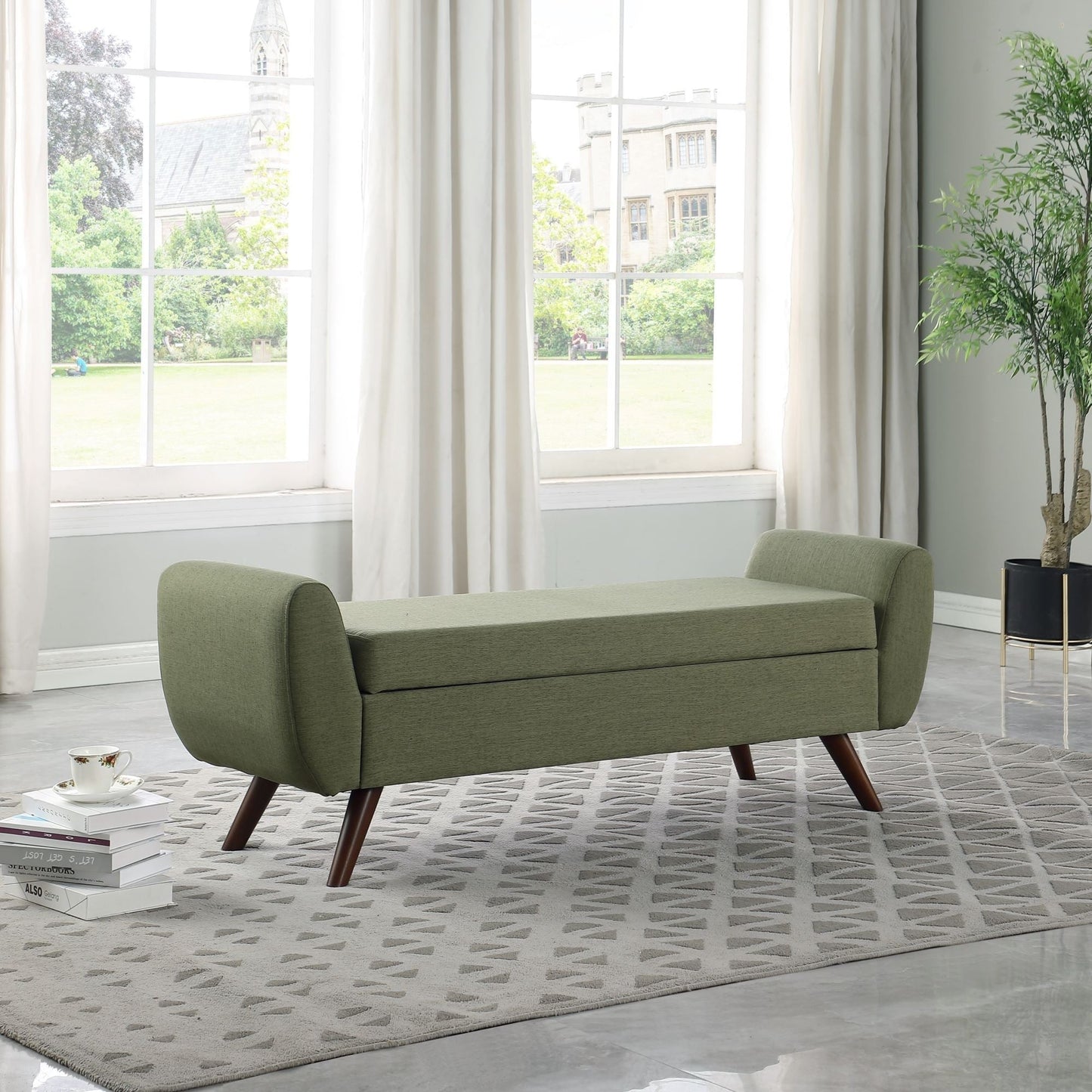 HomePop Banc de rangement moderne en sherpa avec pieds en bois