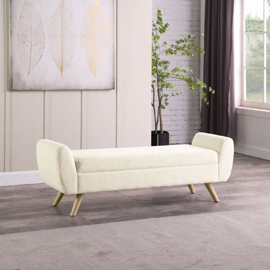 HomePop Banc de rangement moderne en sherpa avec pieds en bois