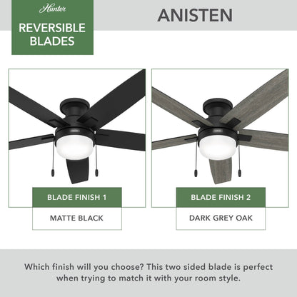 Ventilateur de plafond Hunter 52 Anisten à profil bas avec éclairage LED et cordon d'actionnement - Style moderne, contemporain, transitionnel