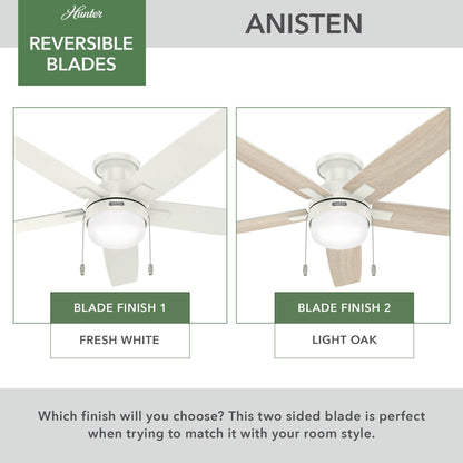 Ventilateur de plafond Hunter 52 Anisten à profil bas avec éclairage LED et cordon d'actionnement - Style moderne, contemporain, transitionnel