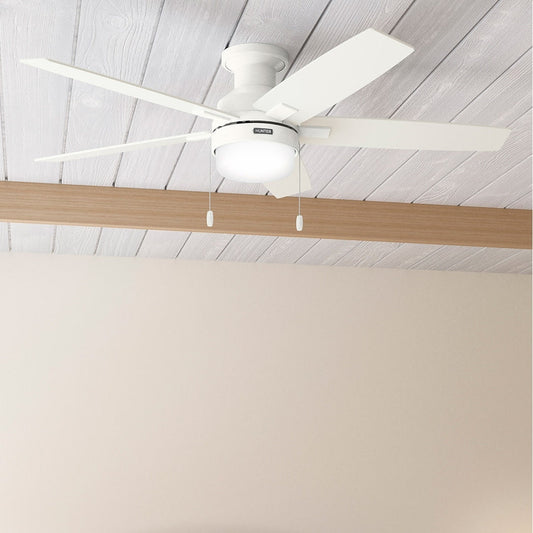 Ventilateur de plafond Hunter 52 Anisten à profil bas avec éclairage LED et cordon d'actionnement - Style moderne, contemporain, transitionnel