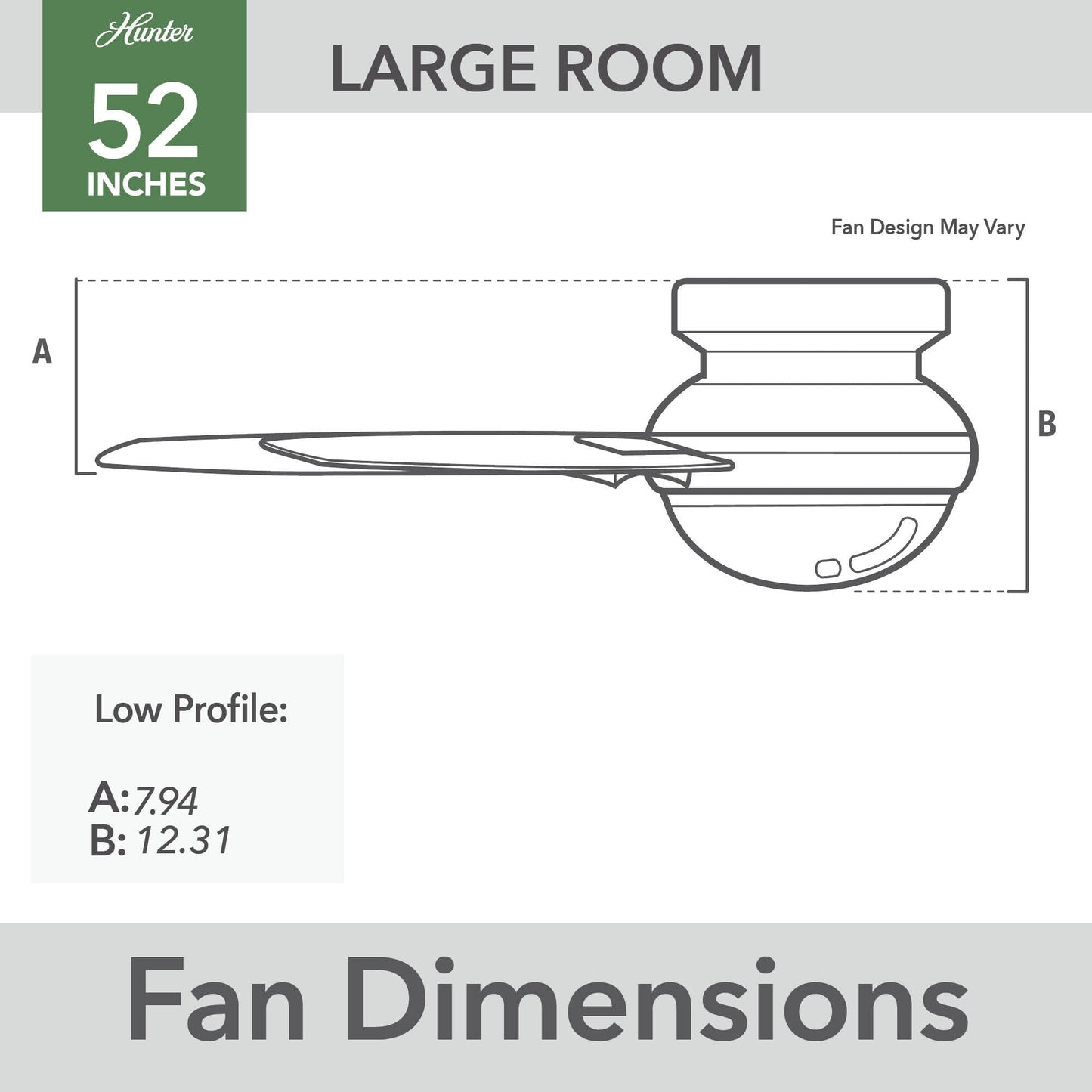 Ventilateur de plafond Hunter 52 Anisten à profil bas avec éclairage LED et cordon d'actionnement - Style moderne, contemporain, transitionnel