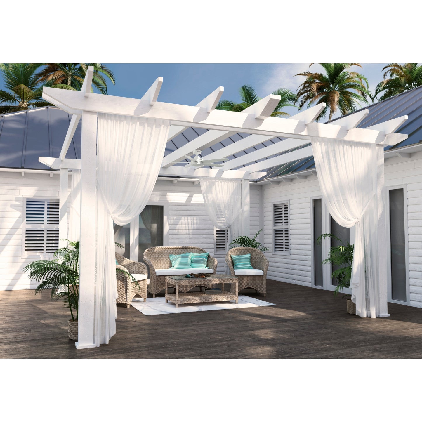 Ventilateur de plafond Hunter 52 Shorebreak WeatherMax pour intérieur/extérieur avec commande murale - Résistant aux intempéries, au sel et à la corrosion.