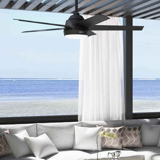 Ventilateur de plafond d'extérieur Hunter 52 Skyflow avec kit d'éclairage LED, commande murale - Style côtier, moderne et contemporain - WeatherMax - ÉQUIPEMENT POUR L'EXTÉRIEUR !