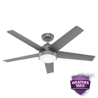Ventilateur de plafond d'extérieur Hunter 52 Skyflow avec kit d'éclairage LED, commande murale - Style côtier, moderne et contemporain - WeatherMax - ÉQUIPEMENT POUR L'EXTÉRIEUR !