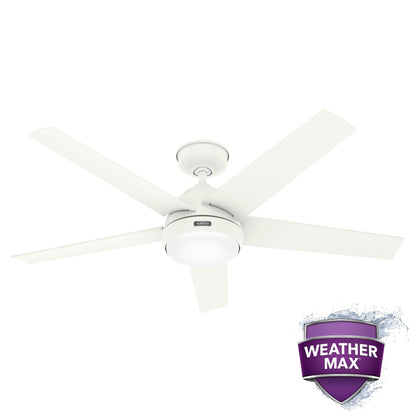 Ventilateur de plafond d'extérieur Hunter 52 Skyflow avec kit d'éclairage LED, commande murale - Style côtier, moderne et contemporain - WeatherMax - ÉQUIPEMENT POUR L'EXTÉRIEUR !