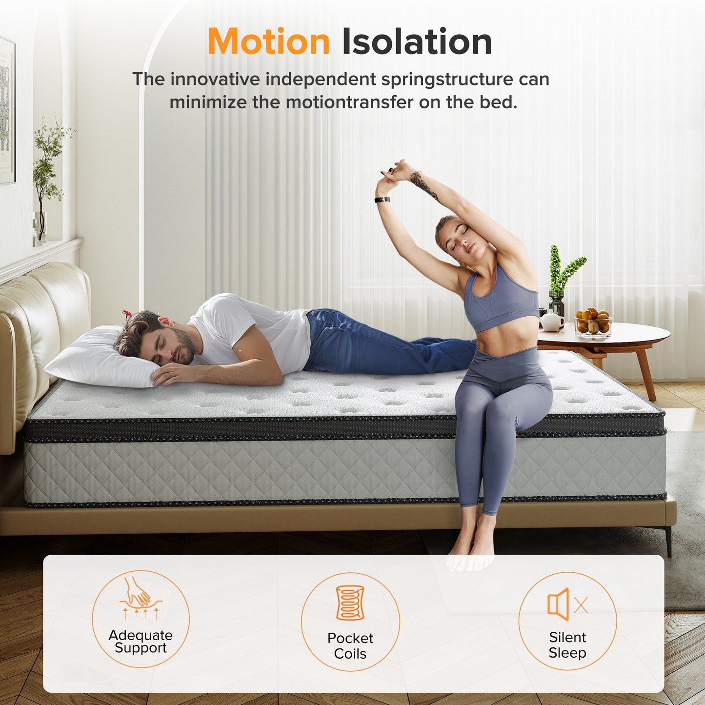 Matelas en mousse à mémoire de forme hybride SweDrea de 30 cm (12 po) à fermeté moyenne, certifié CertiPUR-US et Oeko-TEX, avec absorption au charbon de bambou.