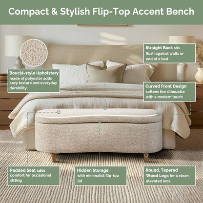 Banc de rangement incurvé à style bouclé Bailey d'INK IVY