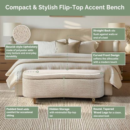 Banc de rangement incurvé à style bouclé Bailey d'INK IVY