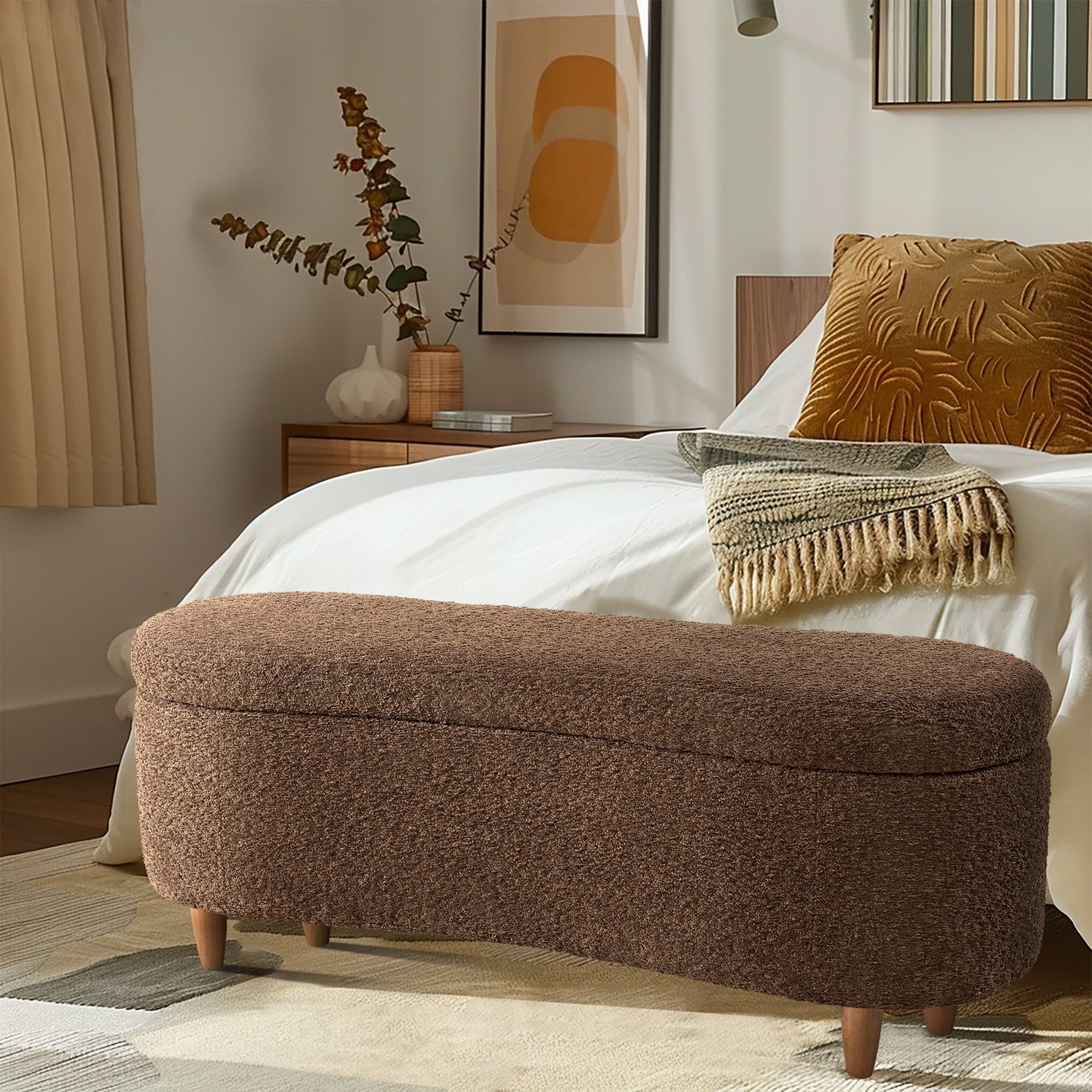 Banc de rangement incurvé à style bouclé Bailey d'INK IVY
