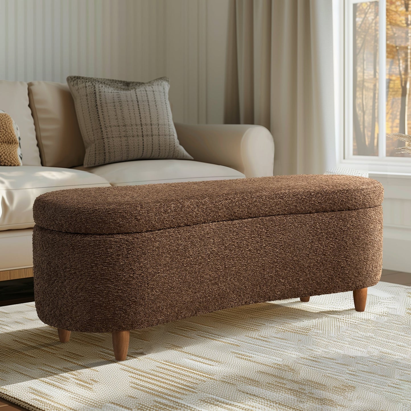 Banc de rangement incurvé à style bouclé Bailey d'INK IVY