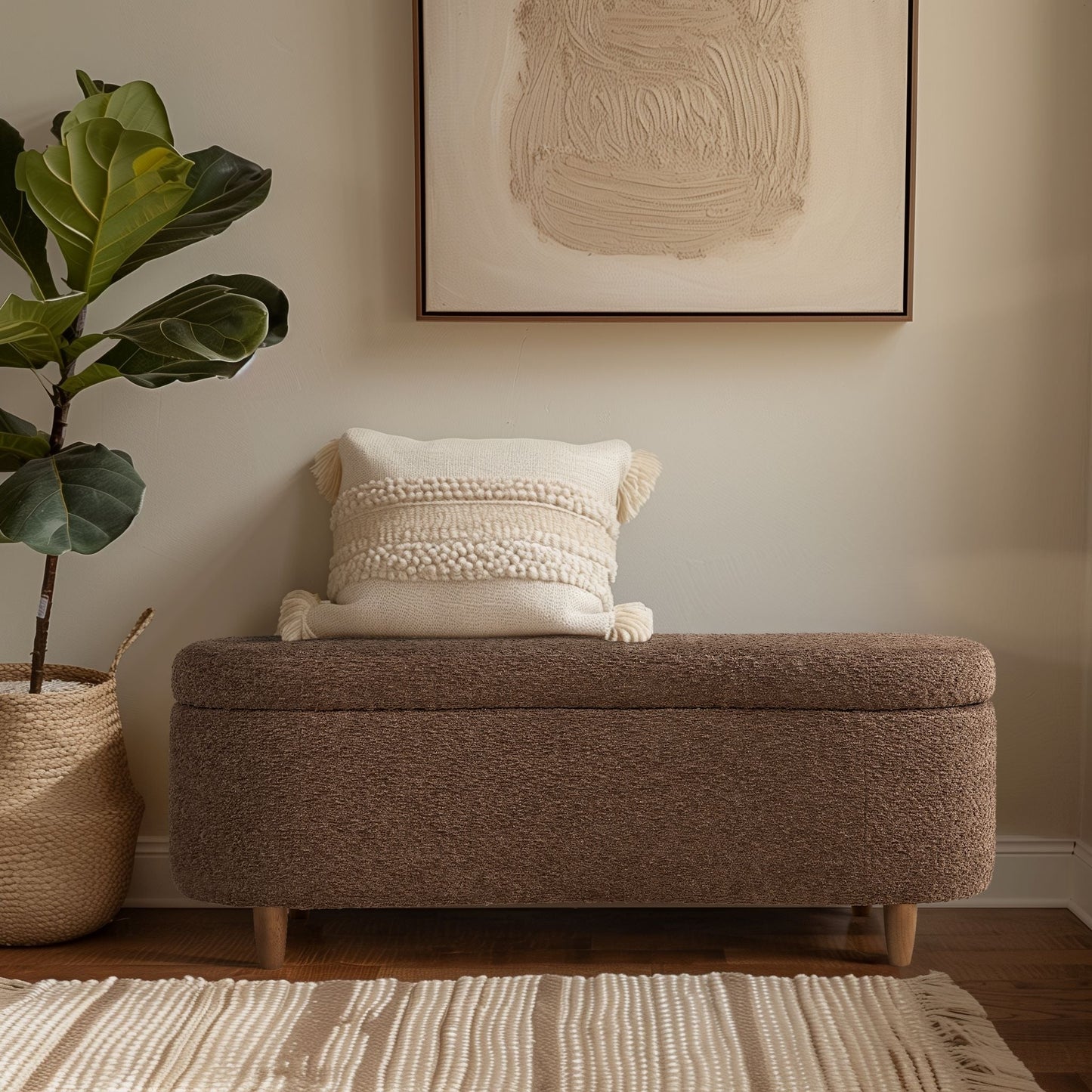 Banc de rangement incurvé à style bouclé Bailey d'INK IVY