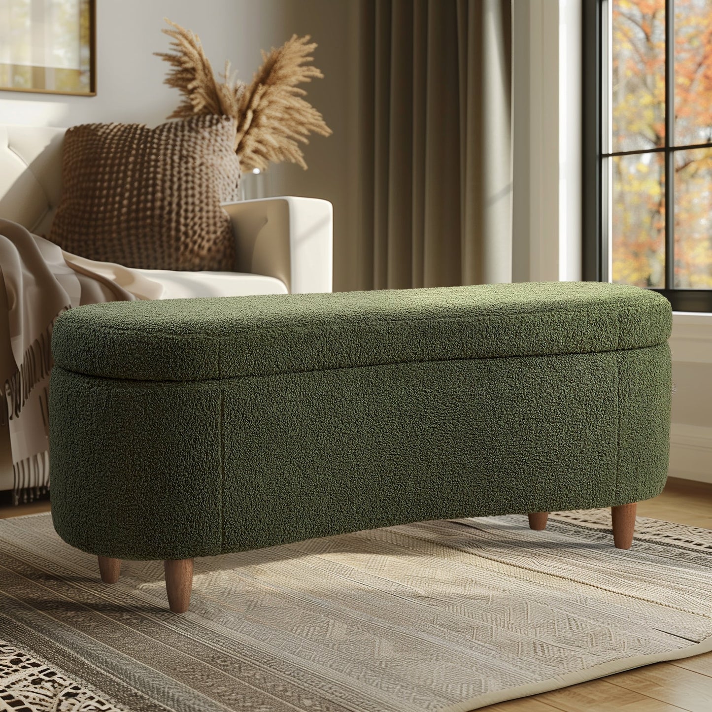 Banc de rangement incurvé à style bouclé Bailey d'INK IVY
