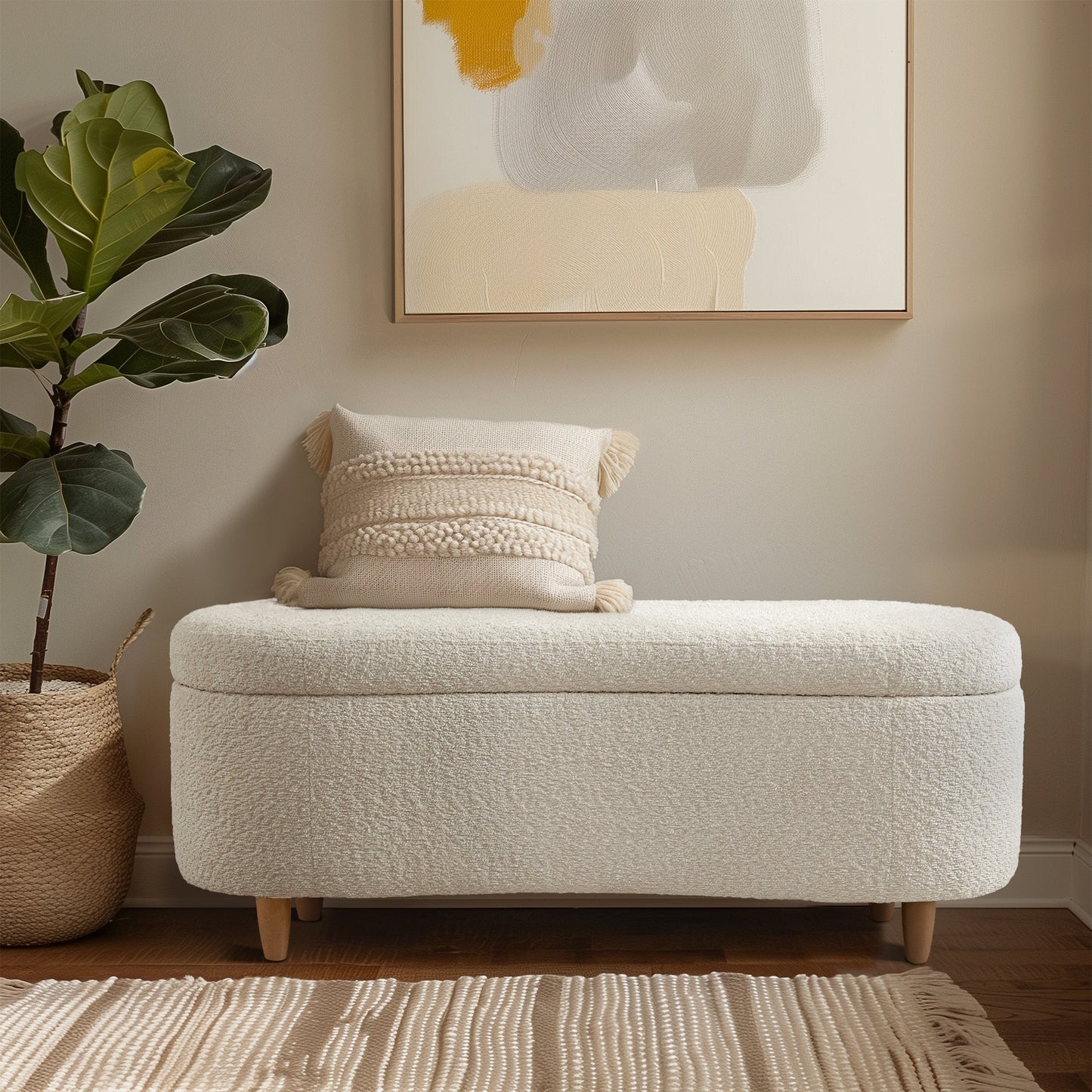 Banc de rangement incurvé à style bouclé Bailey d'INK IVY