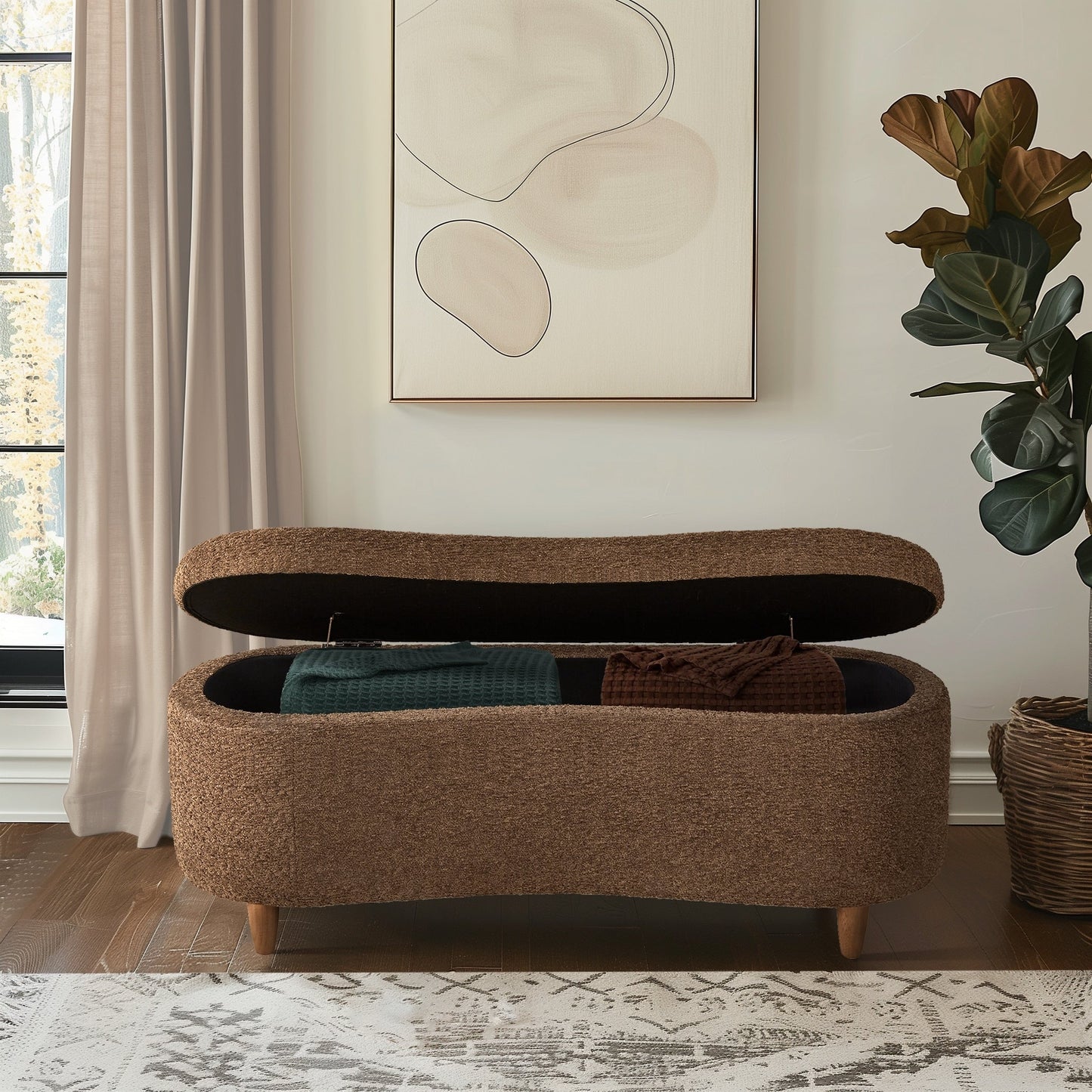 Banc de rangement incurvé à style bouclé Bailey d'INK IVY