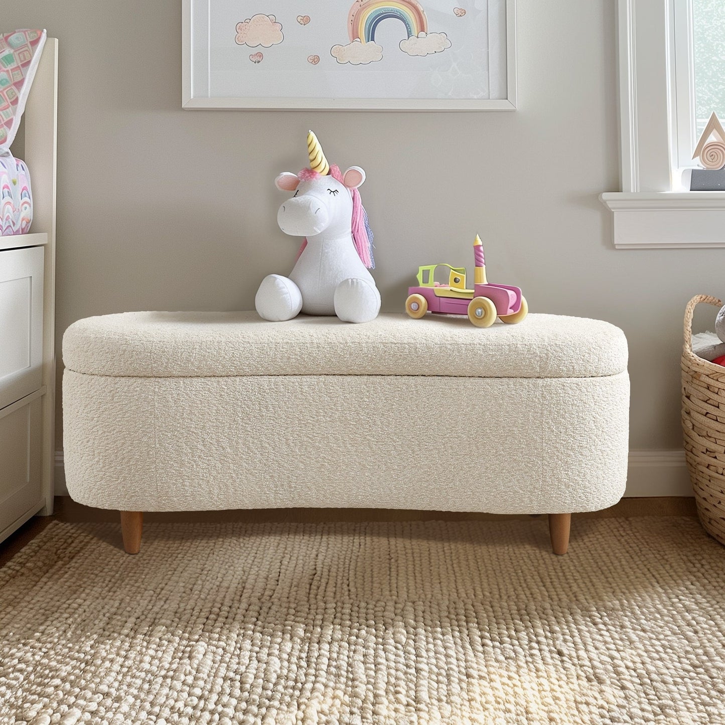 Banc de rangement incurvé à style bouclé Bailey d'INK IVY