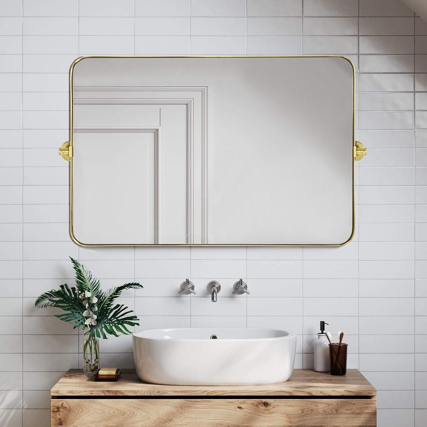 TEHOME Jonathan Miroir mural rectangulaire pivotant et inclinable en métal