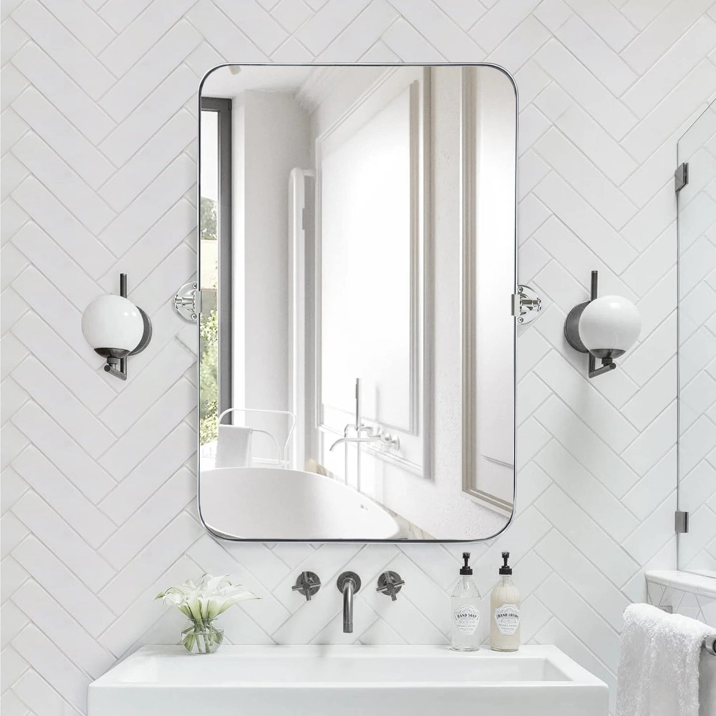 TEHOME Jonathan Miroir mural rectangulaire pivotant et inclinable en métal