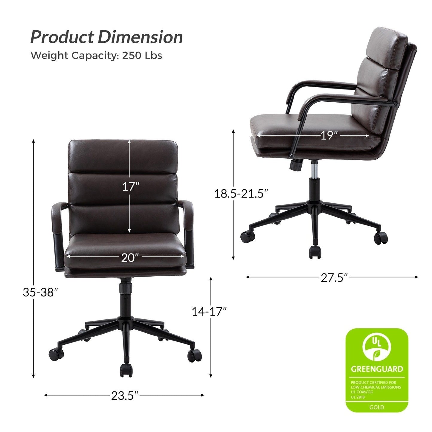 Chaise de bureau moderne en simili cuir Joseph avec verrouillage d'inclinaison et basculement central de HULALA HOME