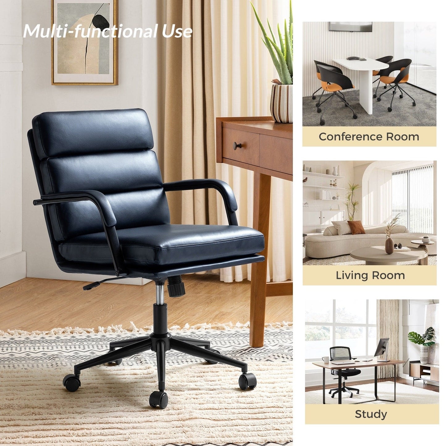 Chaise de bureau moderne en simili cuir Joseph avec verrouillage d'inclinaison et basculement central de HULALA HOME