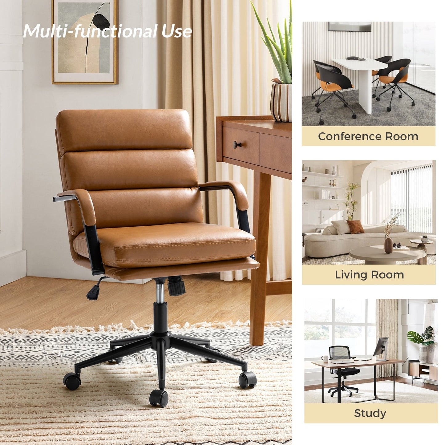 Chaise de bureau moderne en simili cuir Joseph avec verrouillage d'inclinaison et basculement central de HULALA HOME