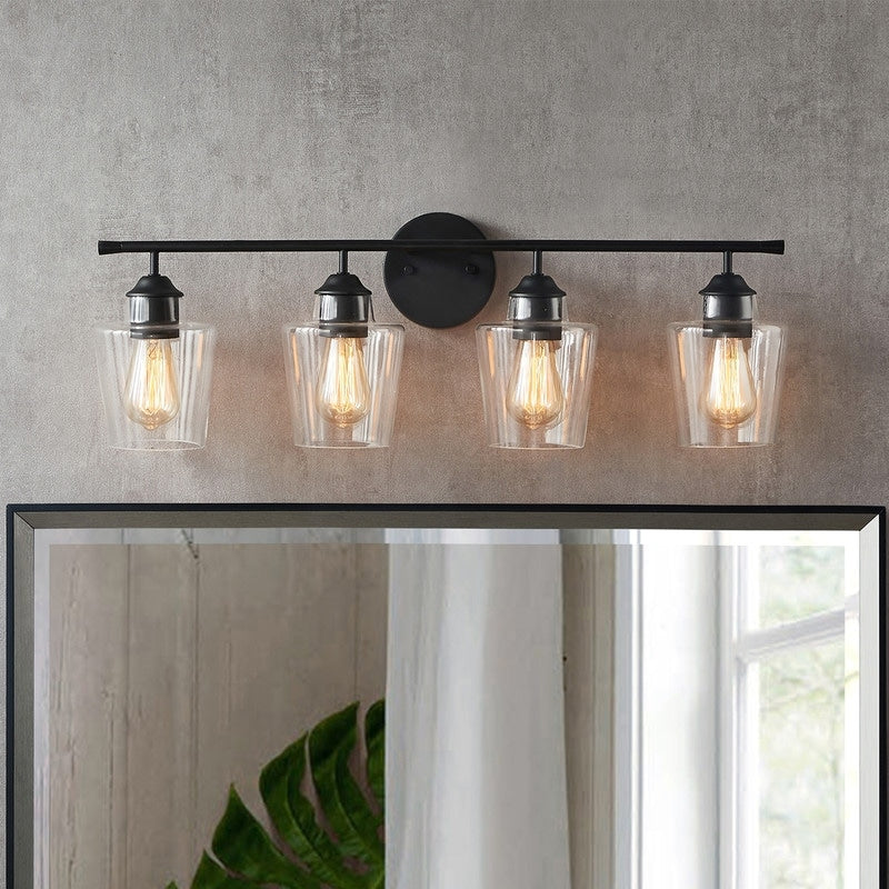 KAWOTI Applique murale de salle de bain en métal à 4 lumières avec abat-jour en verre, intensité variable